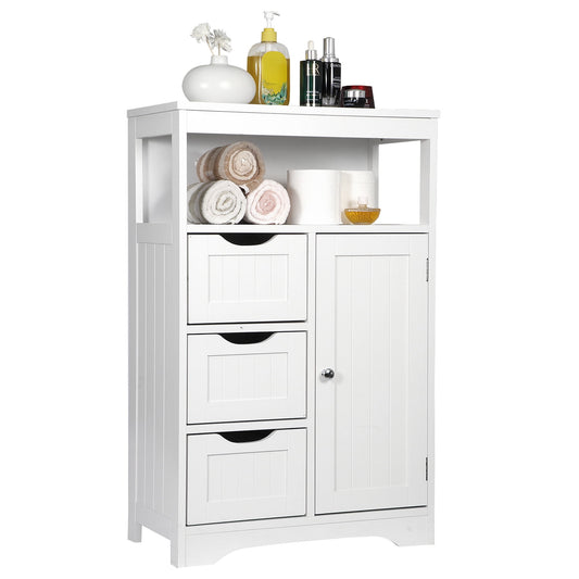 ZENY Bathroom Floor Cabinet, Free Standing Storage Cabinet with 3 Drawers and Adjustable Shelf, Modern Cupboard for Home Living Room Office, White