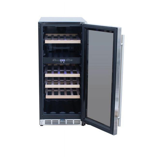15 in. Wine Cooler Refrigerator with Glass Window Front, Stainless Steel