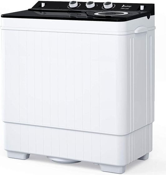 Zimtown 26lbs Portable Semi-automatic Twin Tub Washing Machine W/ Drain Pump, Black