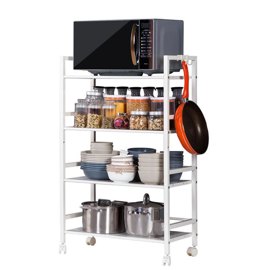 Zimtown 4-Tier Kitchen Cart, Wire Mesh Rolling Cart Serving Utility Shelf Organization, White