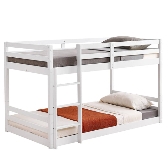 Zimtwon Bunk Bed Twin Over Twin,Kids Low Floor Bunk Bed with Guard Rails for Children Boys Girls Dormitory Bedroom,No Box Spring Needed,White