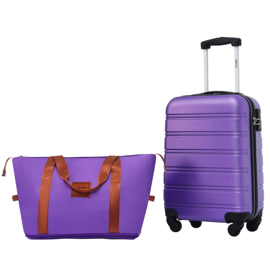 2 Piece Luggage Sets, Modern Suitcase with Spinner Wheels, TSA Lock, Inside Zippered Divider, 20 Lightweight Suitcase & Bag for Travel and Storage, Purple