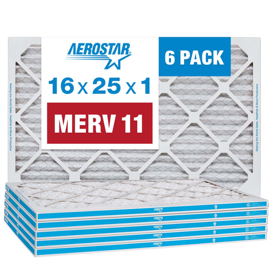 16x25x1 AC and Furnace Air Filter by Aerostar, Model: 16X25X1 M11 - MERV 11, Box of 6